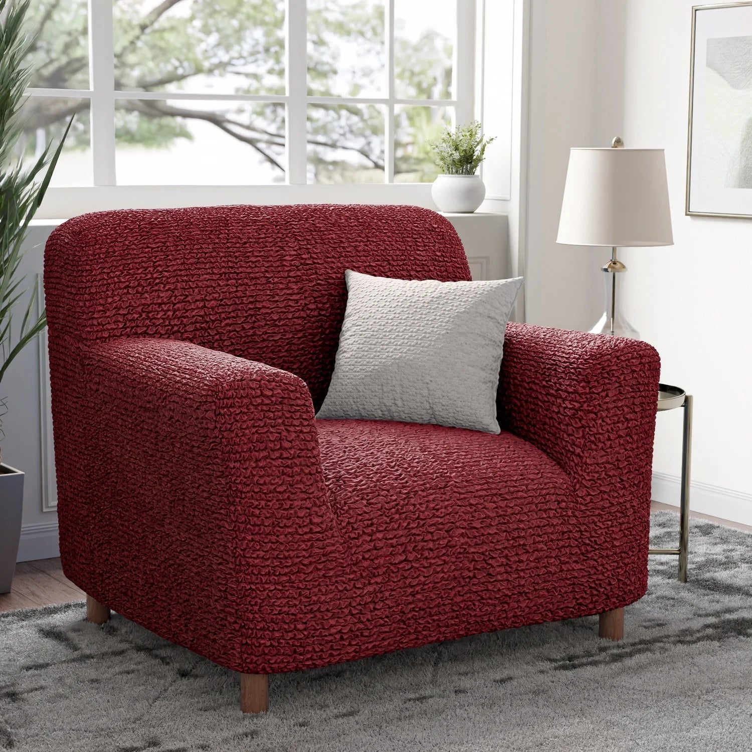 Bouncy Maroon Sofa Cover - Dustproof Water-Proof Streachable - Microfibra Collection