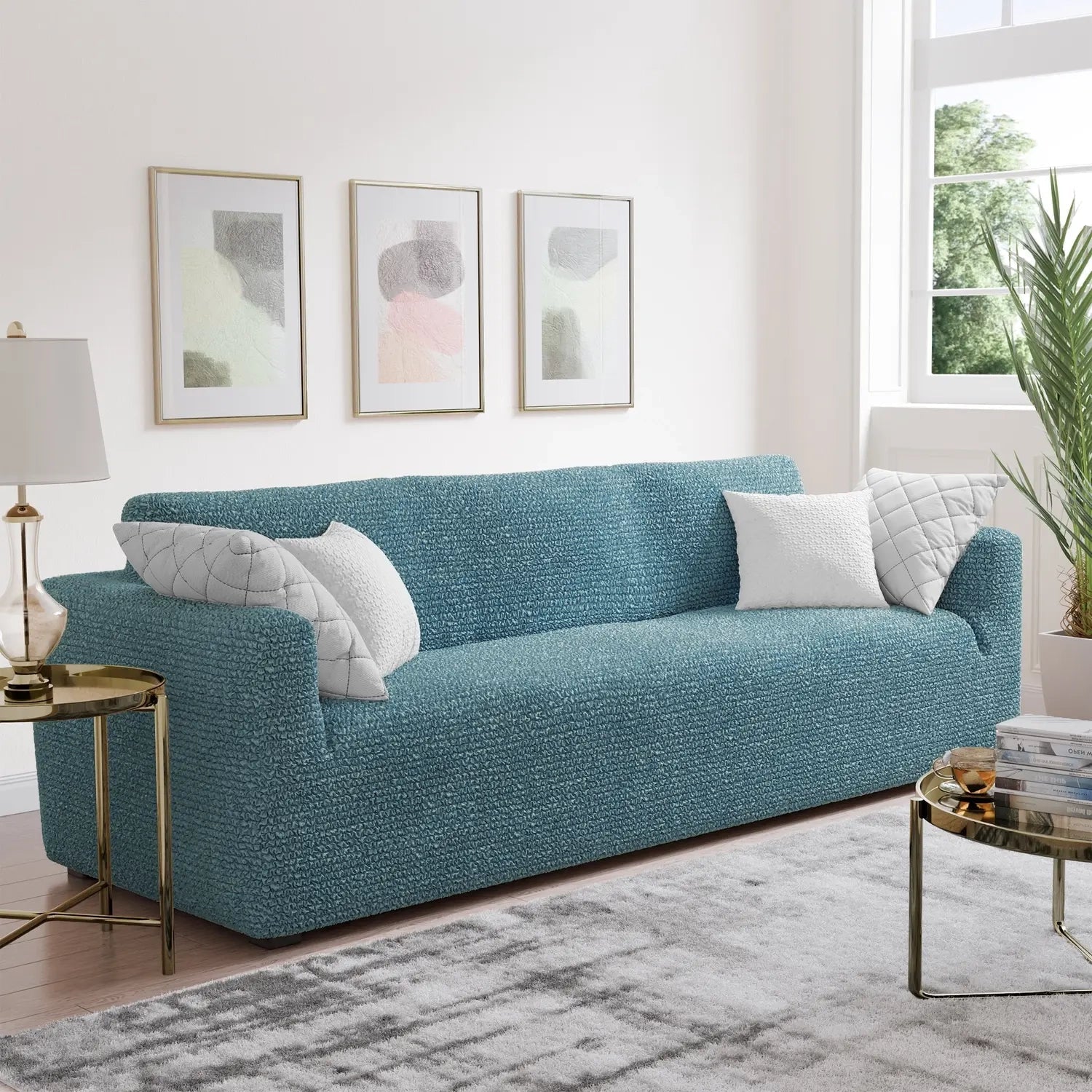 Bouncy Teal Sofa Cover - Dustproof Water-Proof Streachable