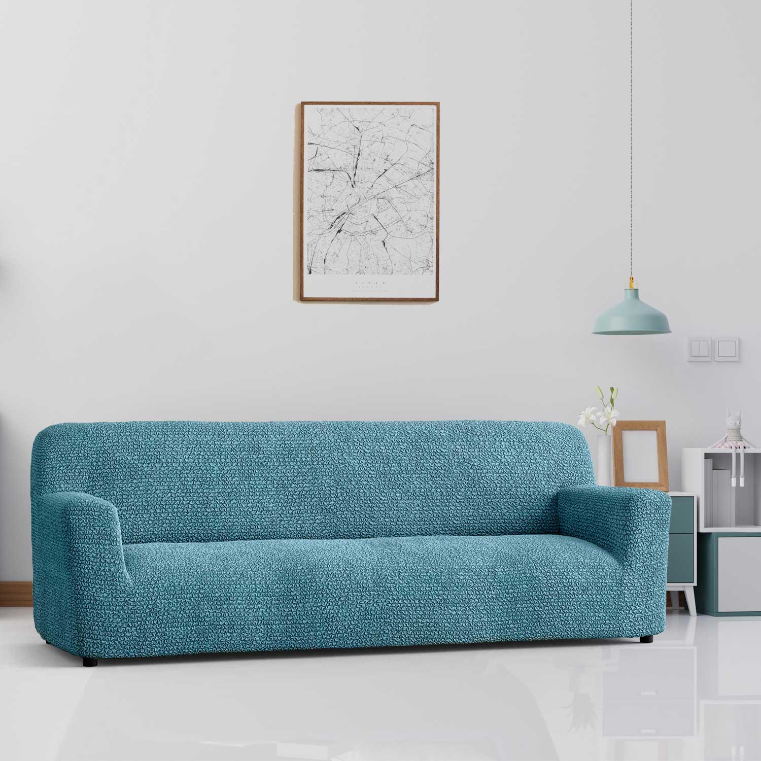 Bouncy Teal Sofa Cover - Dustproof Water-Proof Streachable