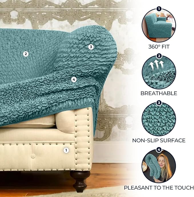 Bouncy Teal Sofa Cover - Dustproof Water-Proof Streachable
