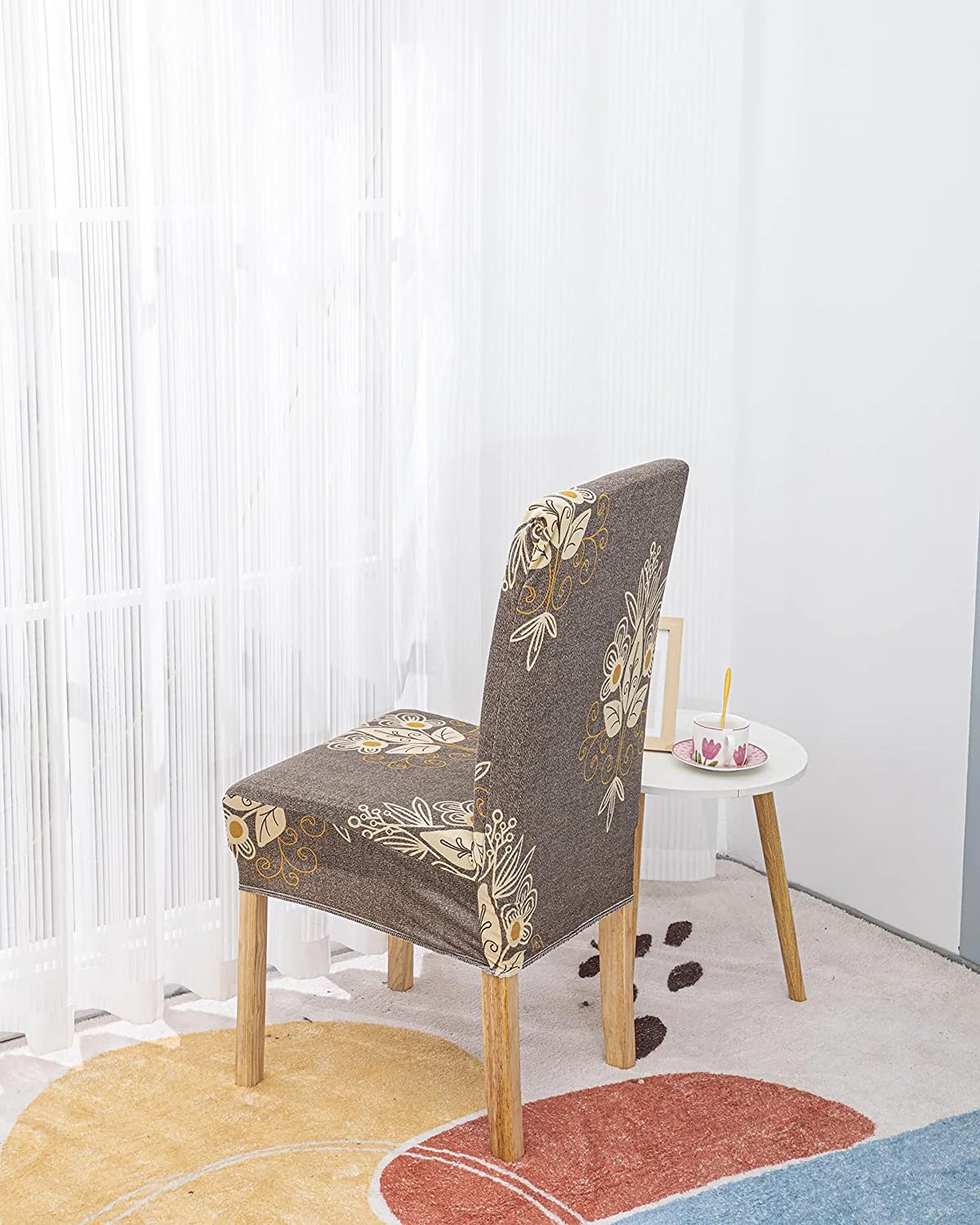Beige Brocade Chair Cover - Stretchable, Dustproof, Water Resistant & Machine Washable