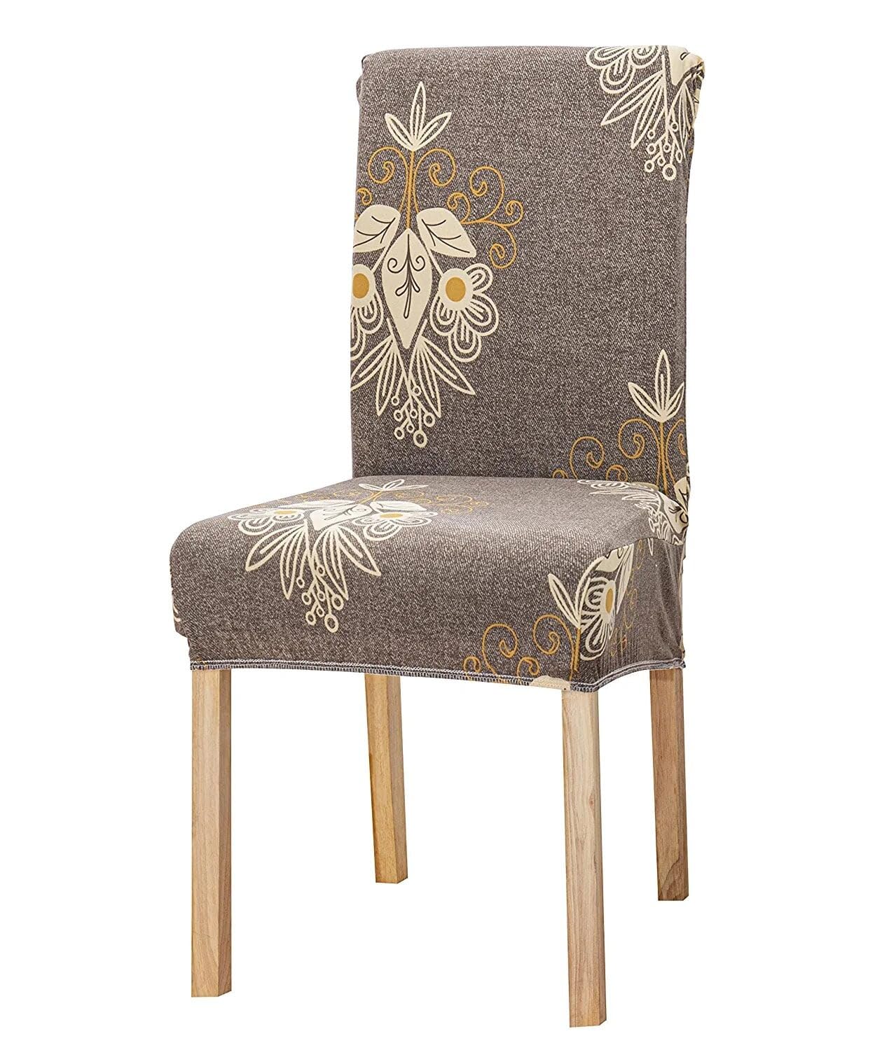 Beige Brocade Chair Cover - Stretchable, Dustproof, Water Resistant & Machine Washable