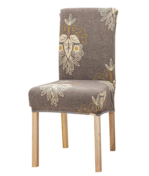 Beige Brocade Chair Cover - Stretchable, Dustproof, Water Resistant & Machine Washable