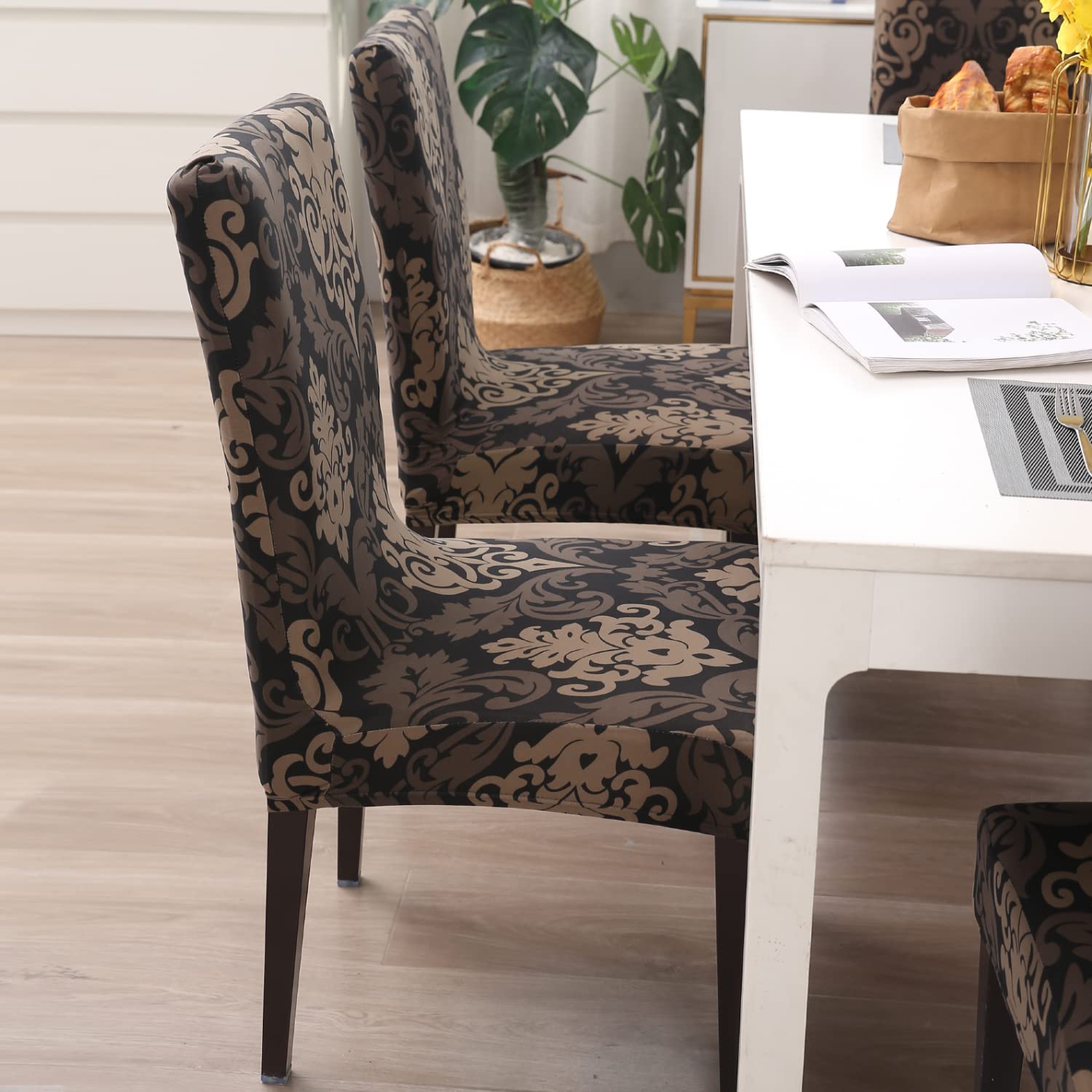 Brown Brocade Chair Covers - Stretchable, Dustproof, Water Resistant & Machine Washable