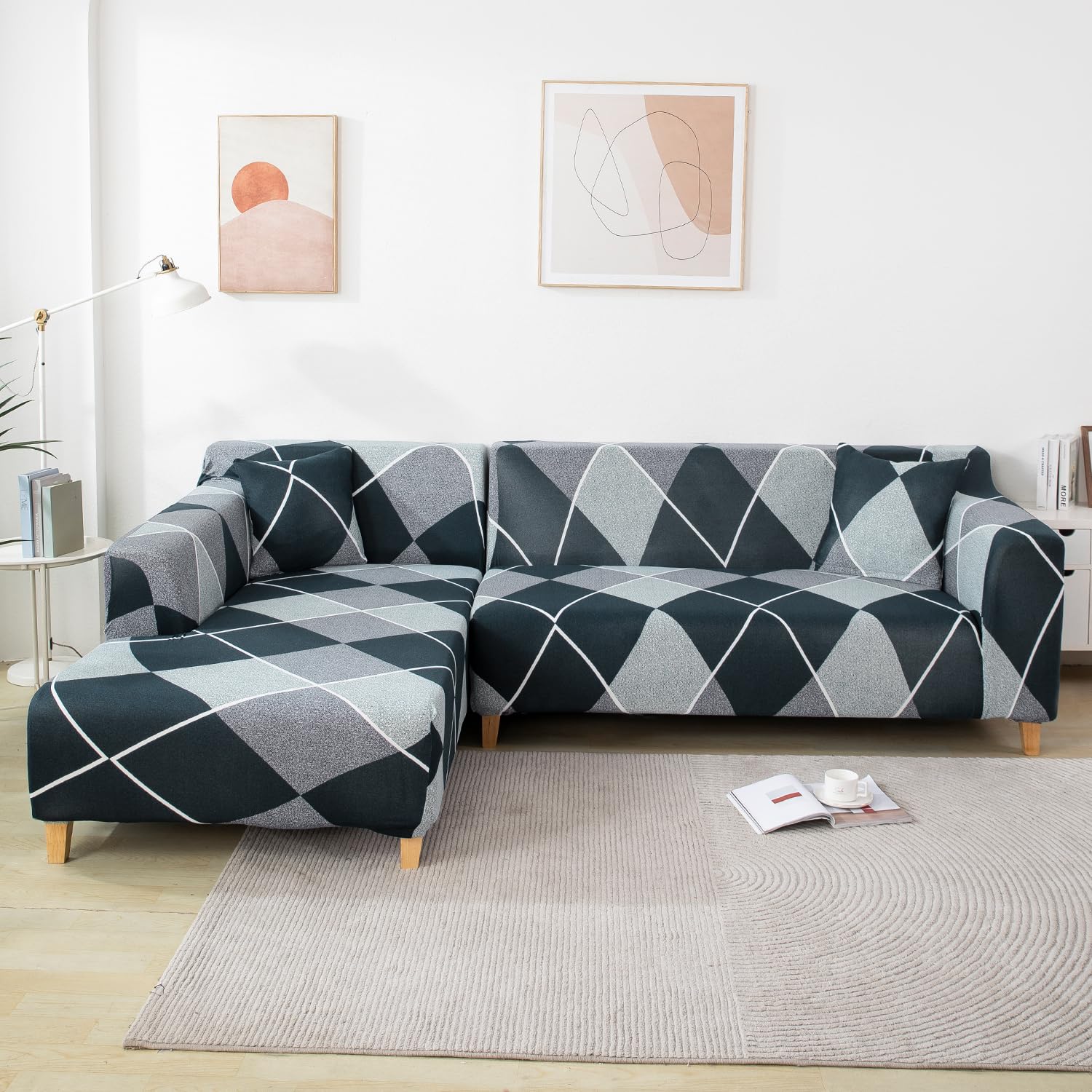 L-Shape Sofa Cover - Checkkerplaid Blue