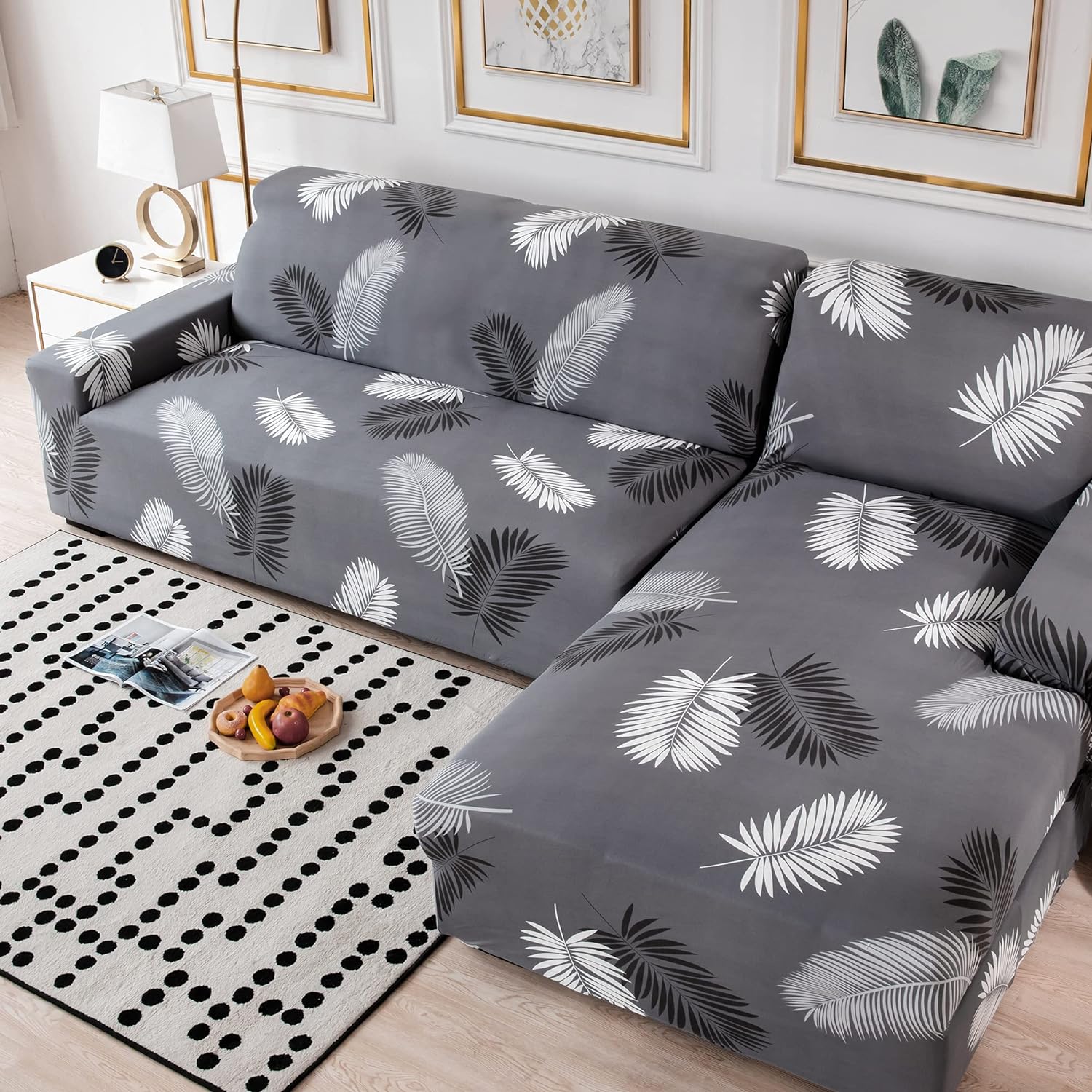 L-Shape Sofa Cover - Charcol Fern