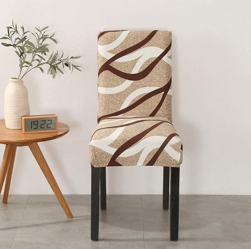 Brown & White Strips Chair Covers - Stretchable, Dustproof, Water Resistant & Machine Washable