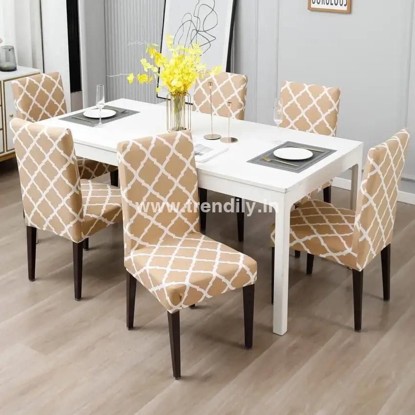 Cream Diamond Chair Covers - Stretchable, Dustproof, Water Resistant & Machine Washable