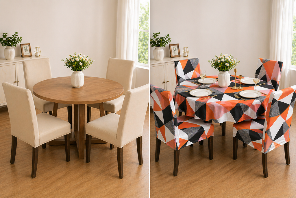 Prism Orange Round Table & Chair Cover – Stretchable, Dustproof & Machine Washable