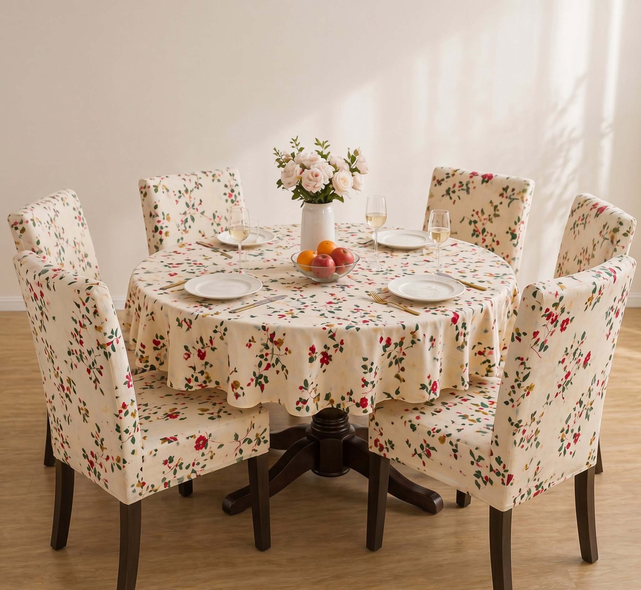 Cream Dream Round Table & Chair Cover – Stretchable, Dustproof & Machine Washable