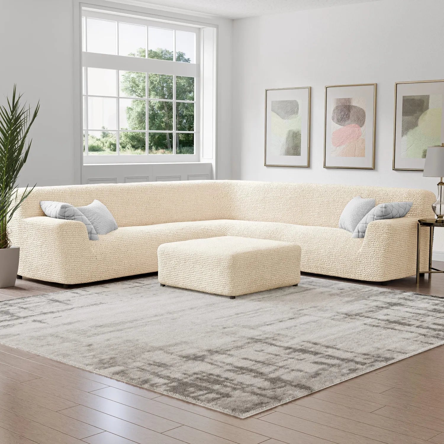 Cream Solid - Corner Sofa Slipcover, Microfibra Collection (Copy)