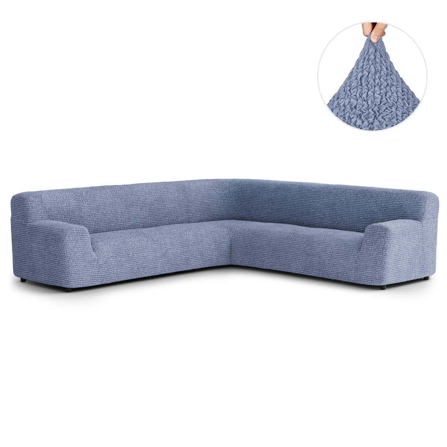 Blue Solid - Corner Sofa Slipcover, Microfibra Collection