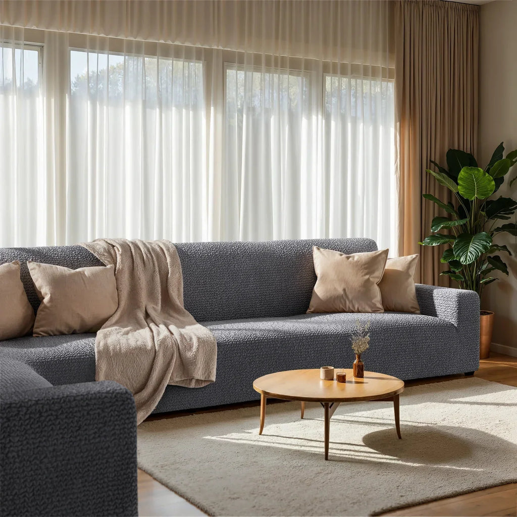 Grey Solid - Corner Sofa Slipcover, Microfibra Collection