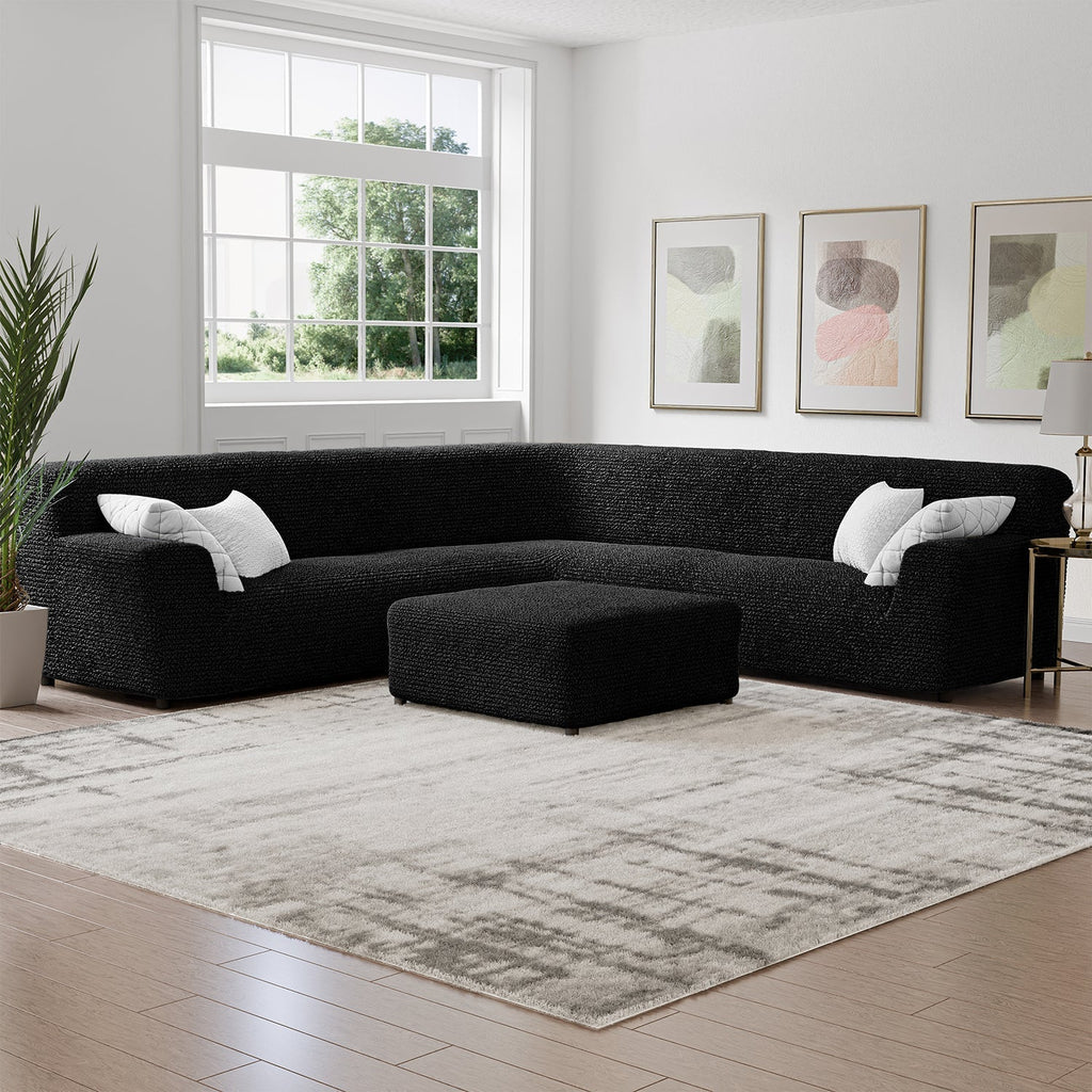 Black Solid - Corner Sofa Slipcover, Microfibra Collection