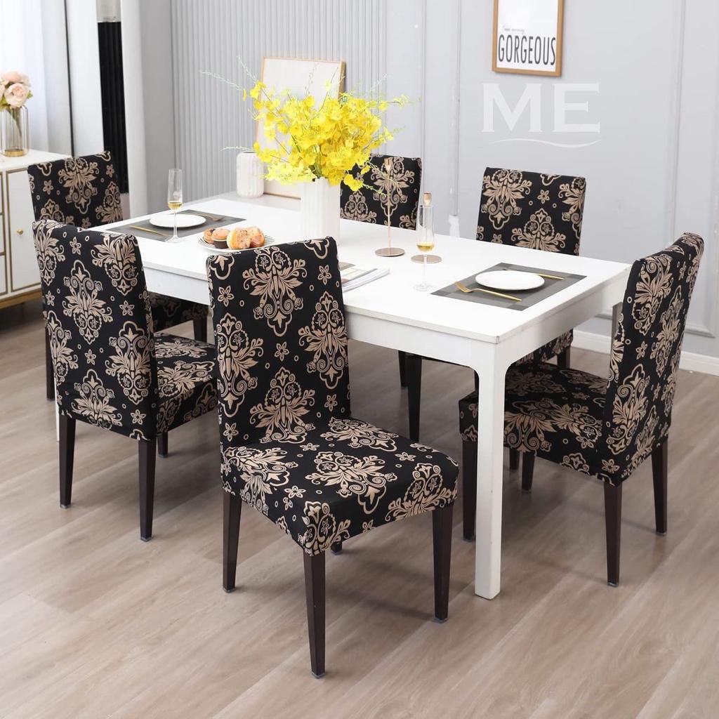 Black Brocade Chair Covers - Stretchable, Dustproof, Water Resistant & Machine Washable