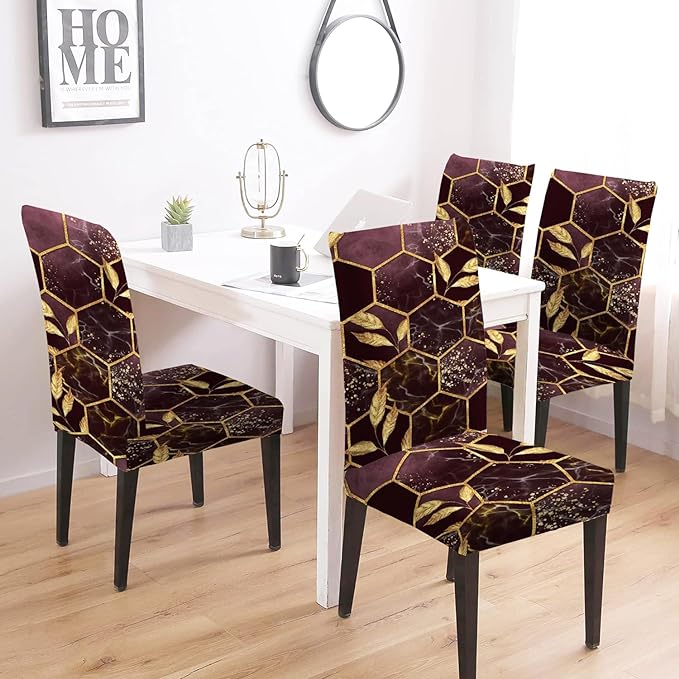 Golden Hexagon Chair Covers - Stretchable, Dustproof, Water Resistant & Machine Washable