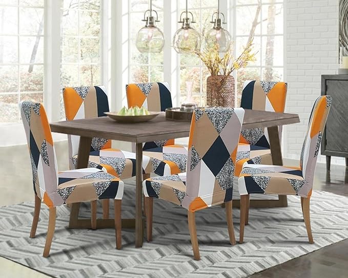 Orange Prism Chair Covers - Stretchable, Dustproof, Water Resistant & Machine Washable