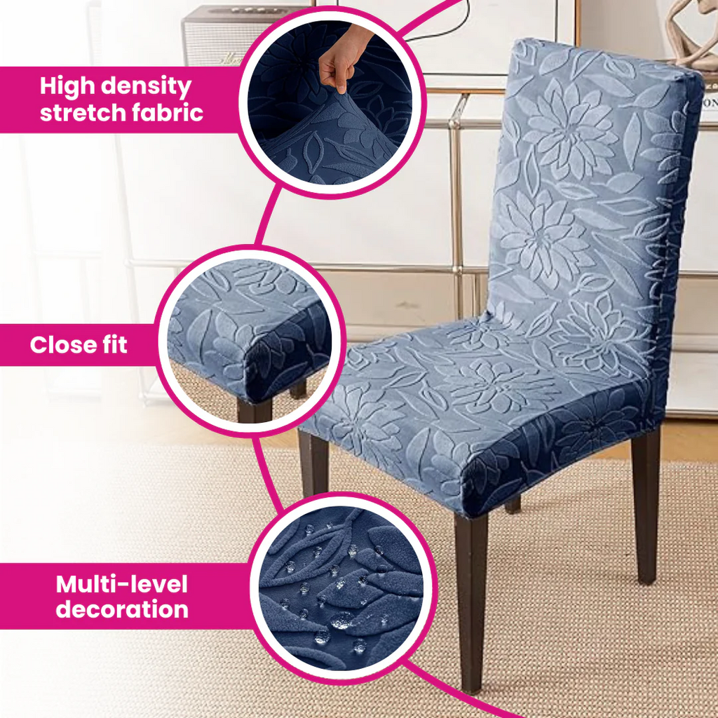 Majestic Jacquard Dark Blue Elastic Chair Cover – Stretchable, Dustproof, Machine Washable