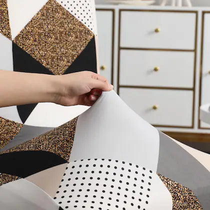 Geometric Brown Chair Covers - Stretchable, Dustproof, Water Resistant & Machine Washable