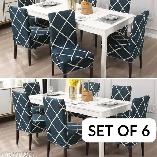 Navy Blue Checks Chair Covers - Stretchable, Dustproof, Water Resistant & Machine Washable