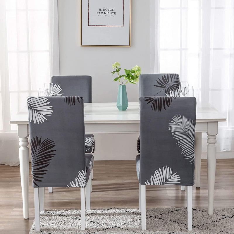 Charcol Fern Dining Chair Covers - Stretchable, Dustproof, Water Resistant & Machine Washable