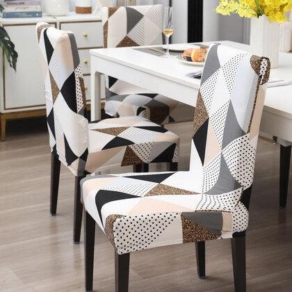 Geometric Brown Chair Covers - Stretchable, Dustproof, Water Resistant & Machine Washable