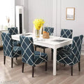 Navy Blue Checks Chair Covers - Stretchable, Dustproof, Water Resistant & Machine Washable