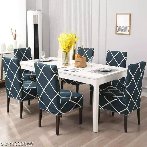 Navy Blue Checks Chair Covers - Stretchable, Dustproof, Water Resistant & Machine Washable